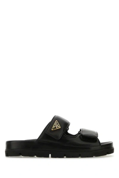 Prada Man Black Leather Slippers