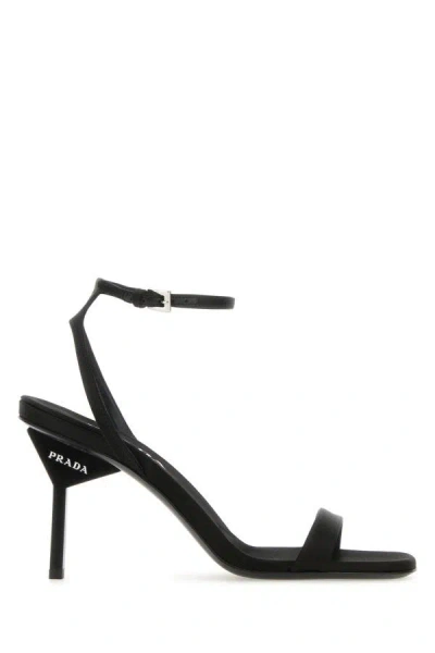 Prada Satin Ankle-strap Sandals In Black