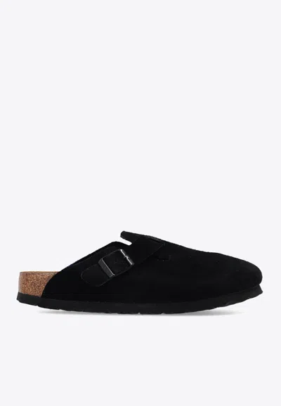 Birkenstock Boston Buckled Leather Slippers In Black