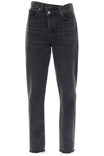 Agolde Offset Waistband Jeans In Black