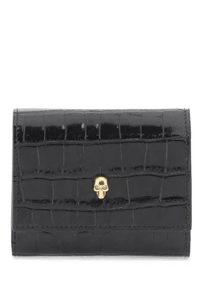 Alexander Mcqueen Compact Skull Wallet In 黑色的