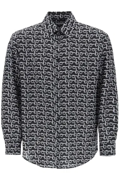 Burberry Long Sleeve Shirt With All-over Monogram Print In Black