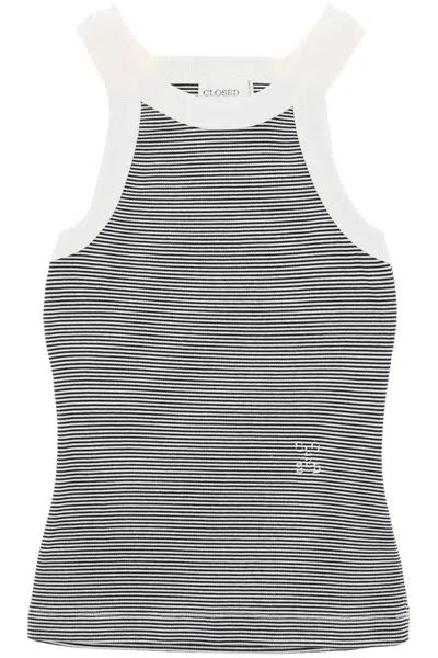 Closed Striped Racer Tank Top In White,black
