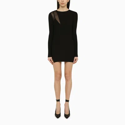 David Koma Ribbed Mesh Detail Mini Dress In Black