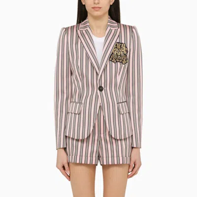 Dsquared2 | Pink/blue Striped Single-breasted Jacket In Cotton Blend In Multicolor