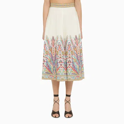 Etro Graphic Printed Midi Skirt In White