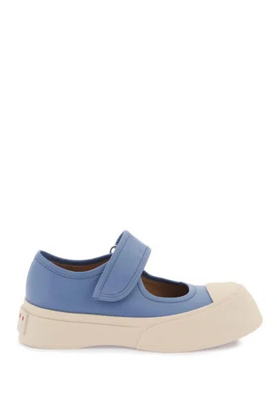 Marni Pablo Mary Jane Nappa Leather Sneakers In Blue,beige
