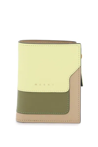 Marni Colour-block Bi-fold Leather Wallet In 米色，绿色