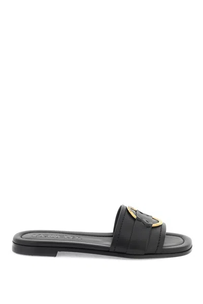 Moncler Mon Rubber Logo Flat Slide Sandals In Black