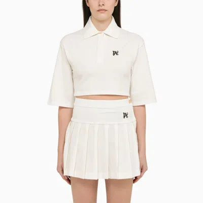 Palm Angels White Cotton Cropped Polo Shirt With Logo Women