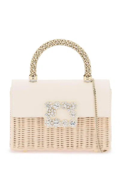 Roger Vivier Mini Envelope Flower Top Handle Bag In 中性