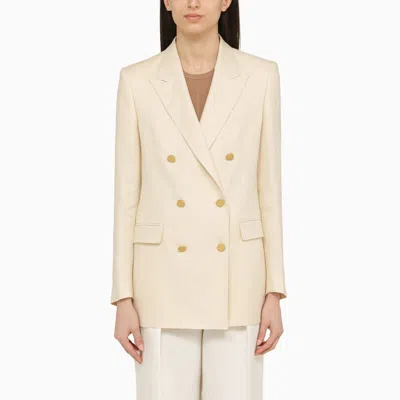 Tagliatore Cream Linen Double-breasted Jacket In White