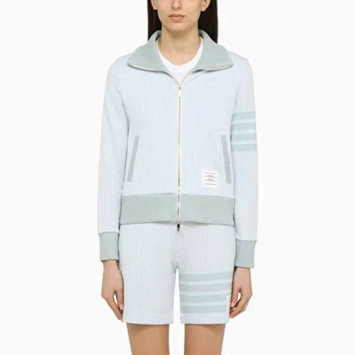 Thom Browne Light Blue Striped Zipped Cotton Cardigan Women