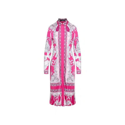 Versace Baroque Printed Midi Dress In Pink