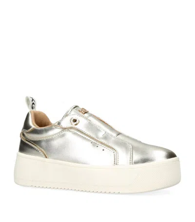 Kg Kurt Geiger Womens Gold Lucia Branded Metallic Faux-leather Low-top Trainers
