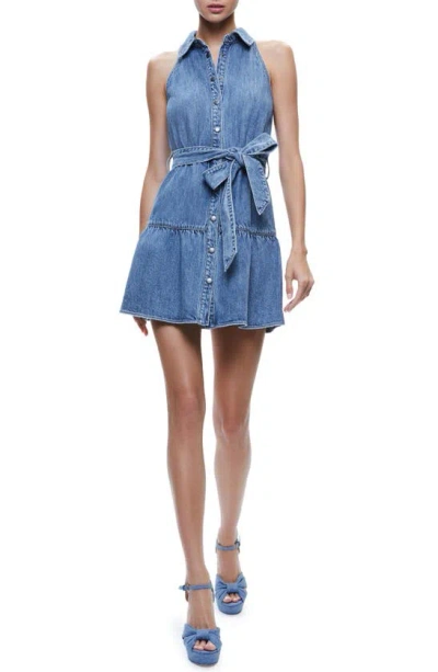 Alice And Olivia Miranda Denim Mini Dress In Albee Vintage Blu