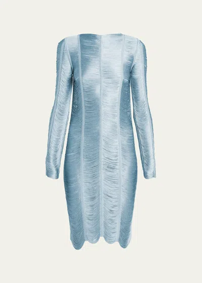 Tom Ford Fringe Artwork Cocktail Dress In Stone Blue