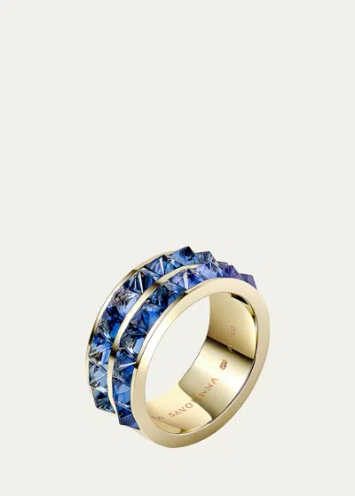 Savolinna 18k Yellow Gold Be Spiked Stack Band Double Row In Blue Sapphire
