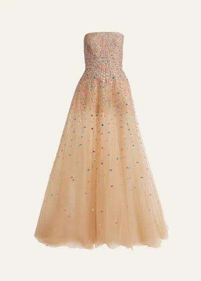 Elie Saab Bead-embellished Strapless Gown In Brown