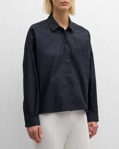 Emporio Armani Button-down Cotton Poplin Shirt In Navy