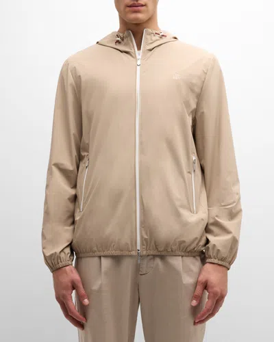 Brunello Cucinelli Men's Nylon Hooded Water-resistant Jacket In Beige