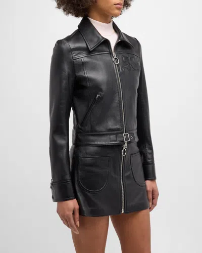 Courrèges Iconic Zip-up Leather Jacket In Black
