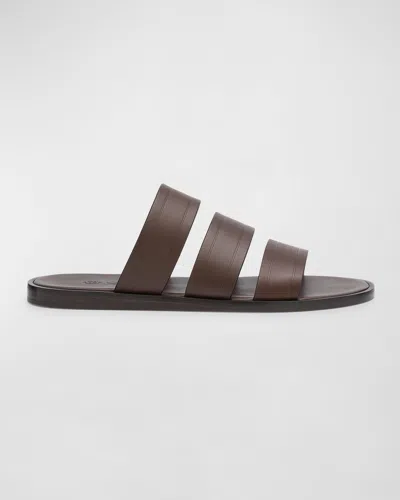 Loro Piana Naha Seawalk Silky Leather Slides In Dark Brown