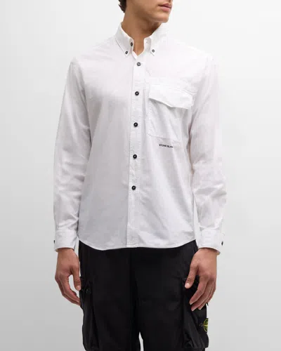 Stone Island Men's Contrast-button Overshirt In White