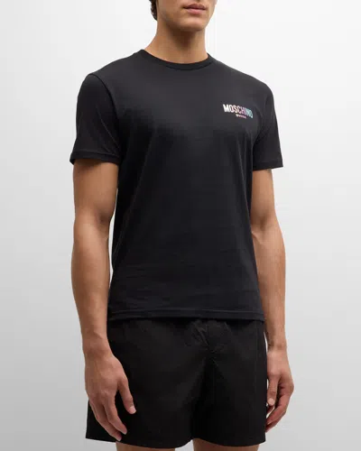 Moschino Men's Rainbow Swim Logo T-shirt In Black