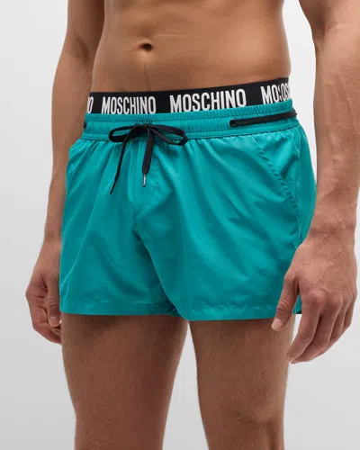 Moschino Logo-waistband Beach Shorts In Green