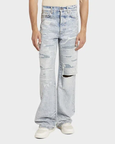 Amiri Men's Crystal-embellished Repaired Baggy Jeans In Perfect Indigo