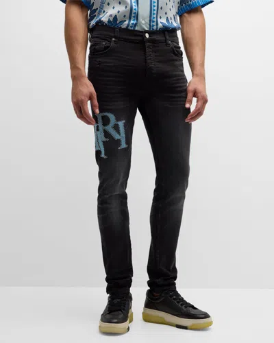 Amiri Men's Crystal Staggered Logo Jeans In Faded Black