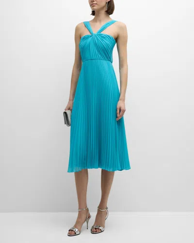 Ungaro Joanna Pleated Twist-front Halter Midi Dress In Ginger