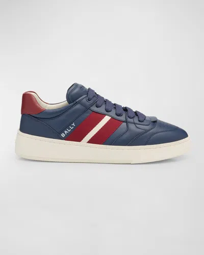 Bally Men's Rebby Low-top Leather Sneakers In Marine/red