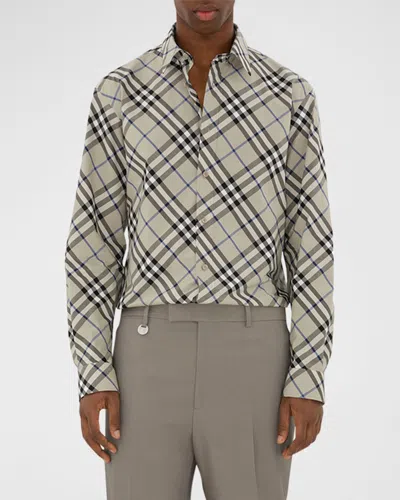 Burberry Men's Check Sport Shirt In Lichen Ip Check