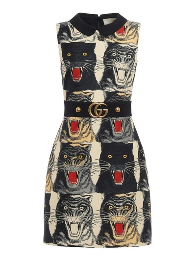 Gucci Tiger Face Cady Dress, Multi In White