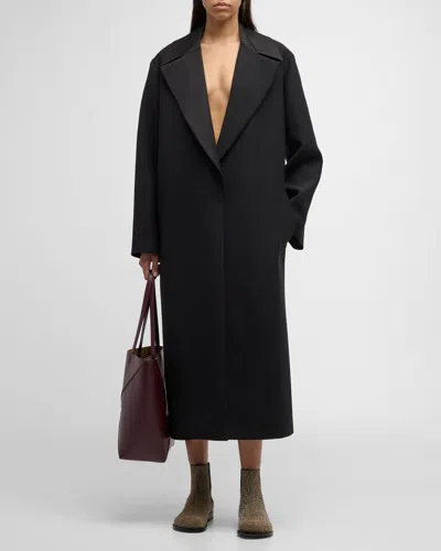 Loewe Satin-lapel Oversized Tailored Long Coat In Black