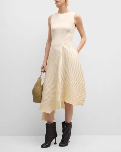 Loewe Pleated Sleeveless Asymmetric Midi Dress In Ivory