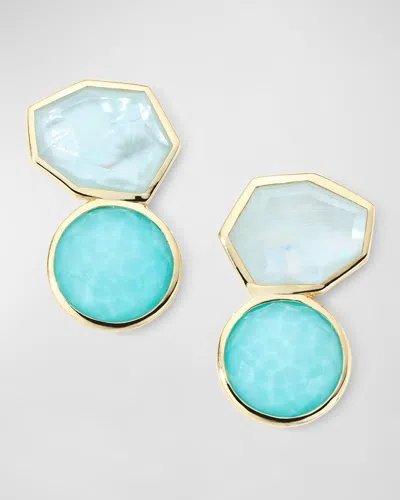 Ippolita 18k Rock Candy Large 2-stone Post And Omega Earrings In Mother Of Pearl/amazonite Triplet With Turqu