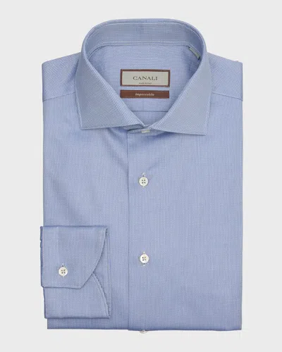 Canali Men's Micro-pattern Dress Shirt In Med Blue