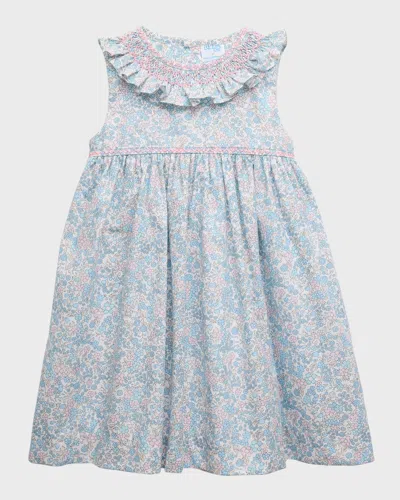 Luli & Me Kids' Girl's Floral-print Linen Dress In Blue