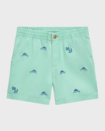Ralph Lauren Kids' Boy's Embroidered Marlin Fish Shorts In Celadon