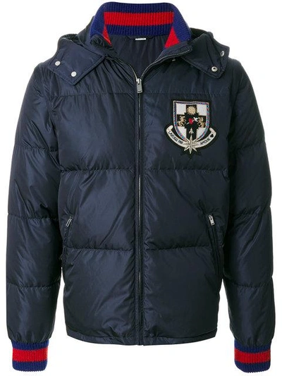 Gucci Patch Hooded Padded Jacket In Blue Japan