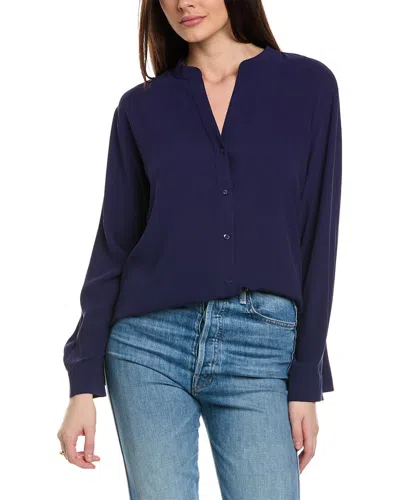 Eileen Fisher Mandarin Collar Silk Shirt In Blue