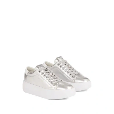 Calvin Klein Metallic Leather Trainers In 银色