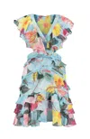 Pat Bo Hibiscus Cutout Mini Dress Celeste In Multicolor