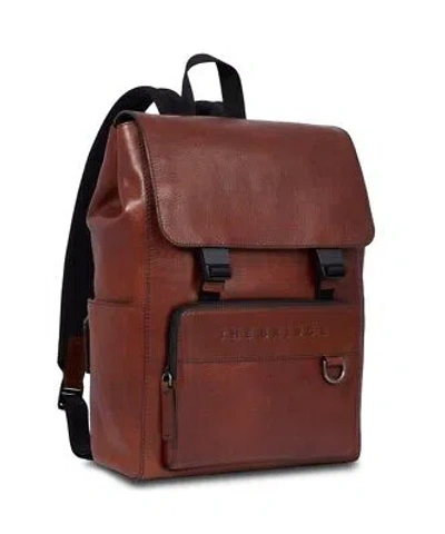 Pre-owned The Bridge Damiano Backpack With Flap Port Pc 14 ", Leather Brown 063423ex.1a