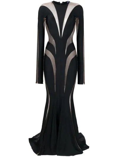 Mugler Long Flared Dress With Cut-out In Black