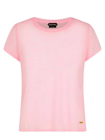 Tom Ford Slub Cotton Jersey Crewneck T-shirt In Pink & Purple