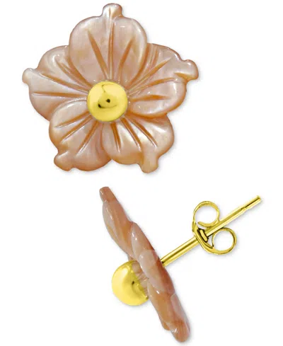 Giani Bernini Mother Of Pearl Flower Stud Earrings In 18k Gold-plated Sterling Silver, Created For Macy's In Pink,gold